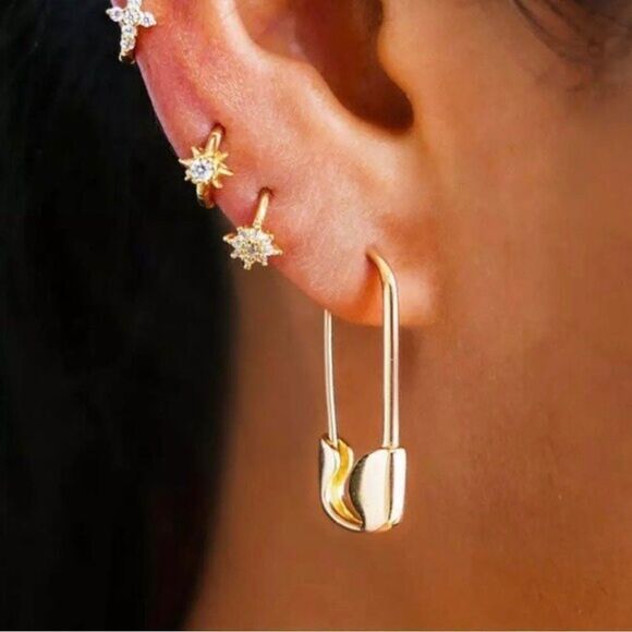Gold Plated Minimalist Pin Earrings - Picture 1 of 3